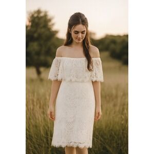 Lulus Delia Dress Women M Cream Lace Strapless Coquette ‎ Party Cocktail Wedding